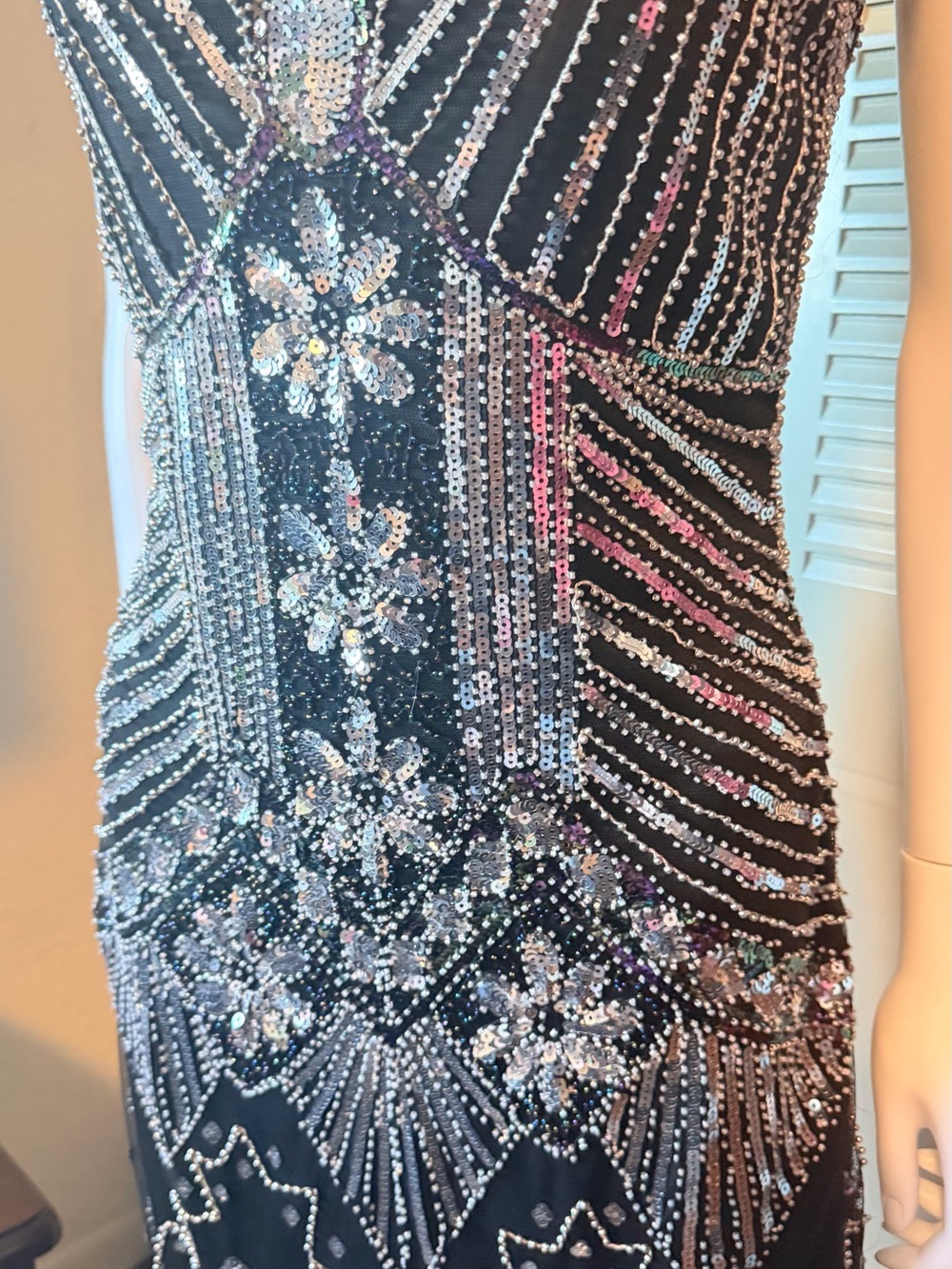 Unique Vintage Black Beaded 1920s‎ Flapper Fringe Dress Size S - Picture 6 of 16